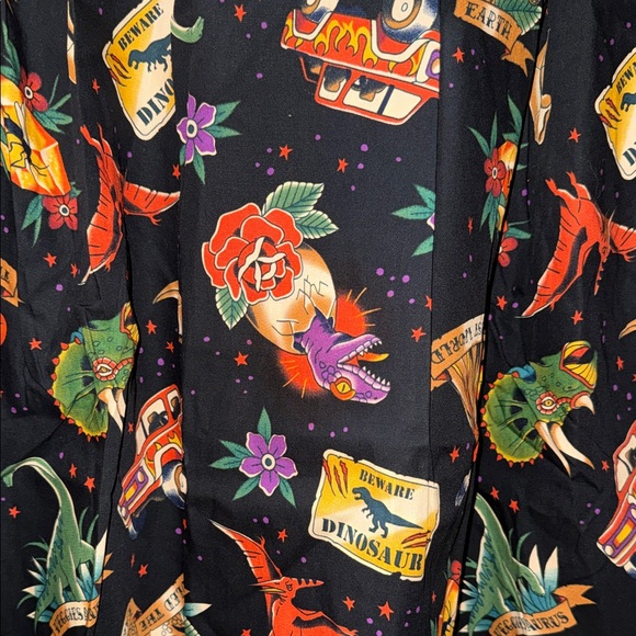 NWT Dangerfield Prehistoric Tattoo Dinosaurs Jurassic Park Skater Skirt Sz 14 - Picture 2 of 7
